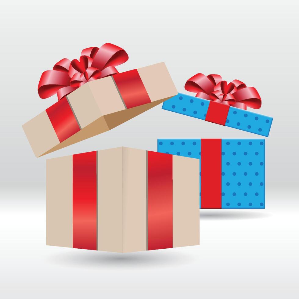 Open gift box with red ribbon bow. Element design for giveaway, surprise, holiday. illustration. stock illustration vector