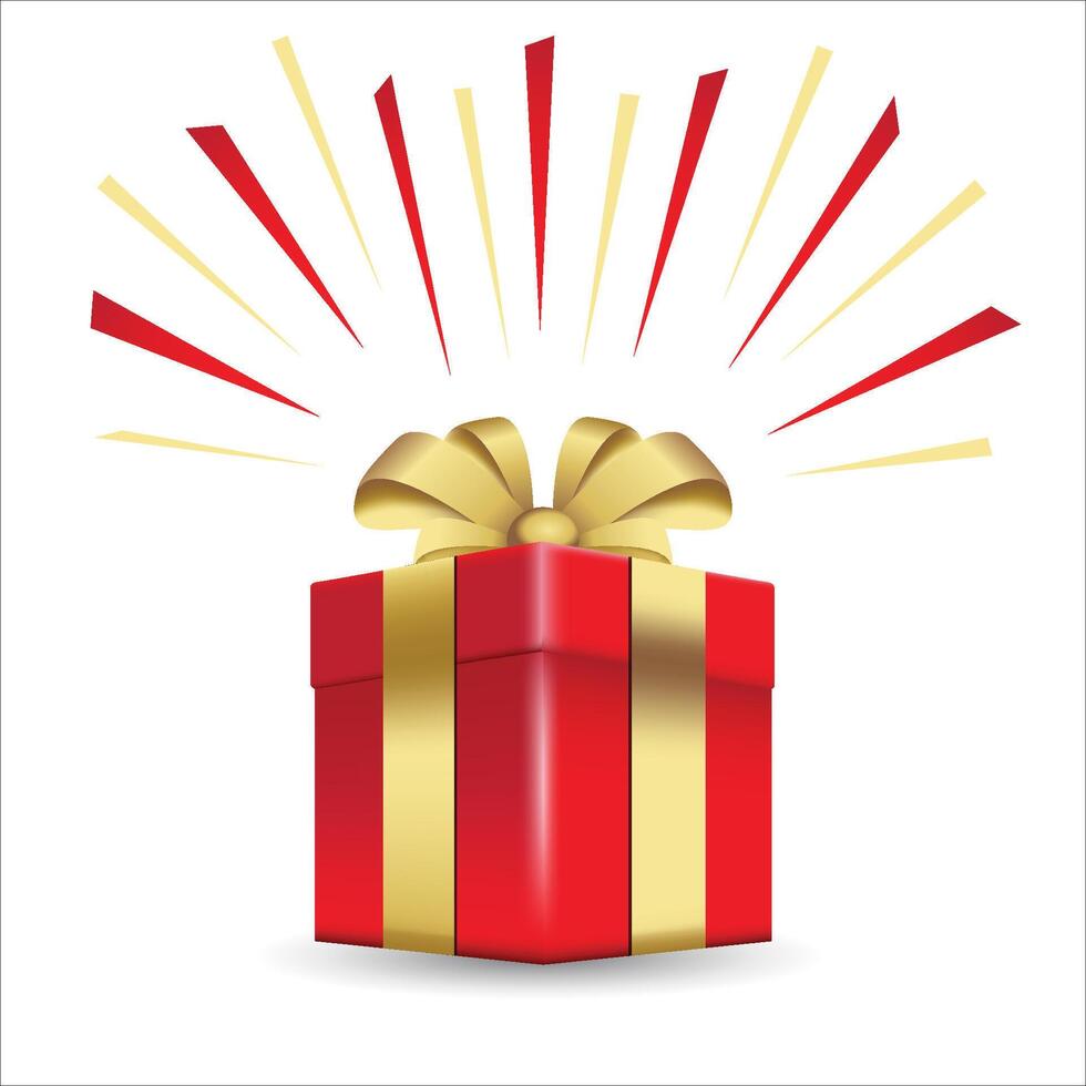 Surprise gift box. Red gift box with golden ribbon bow. 3d style. Element design for giveaway, surprise, holiday, christmas, new year. illustration. stock illustration vector