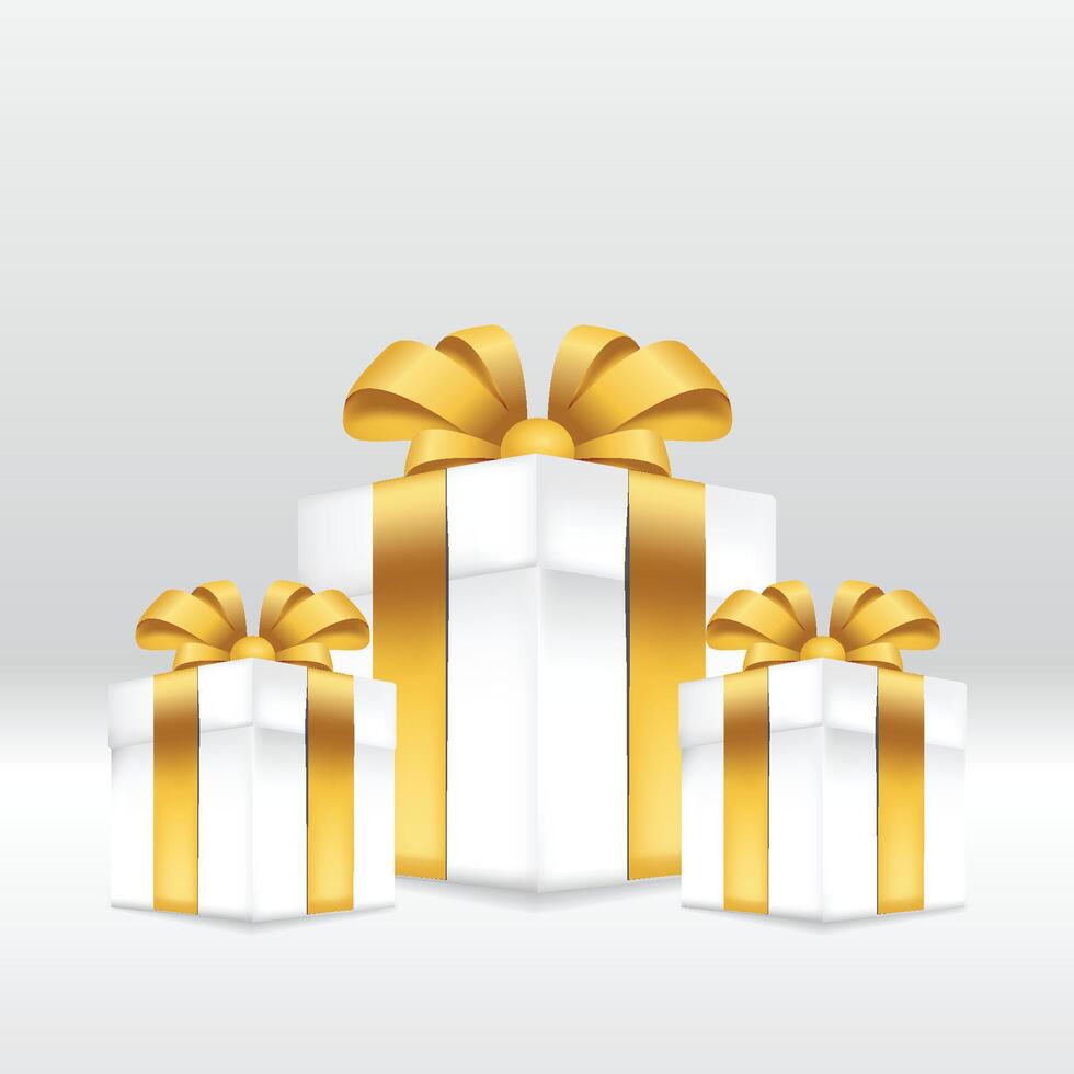 Surprise white gift box with golden ribbon bow. 3d style, Element design for christmas, new year, giveaway, surprise, holiday. illustration. stock illustration vector