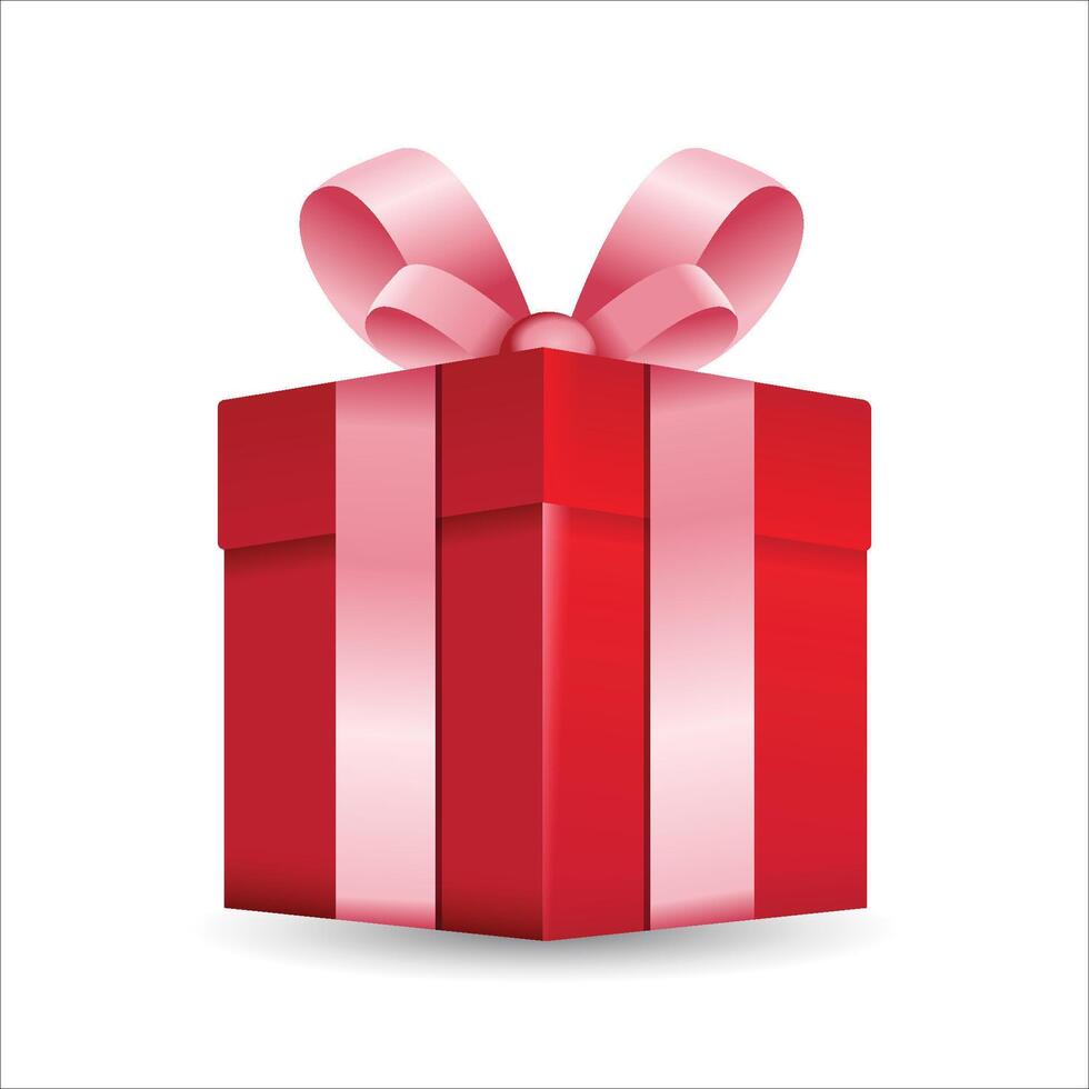 Surprise Red gift box pink ribbon, birthday celebration, special give away package, loyalty program reward, wonder gift with exclamation mark, icon, flat illustration stock illustration vector