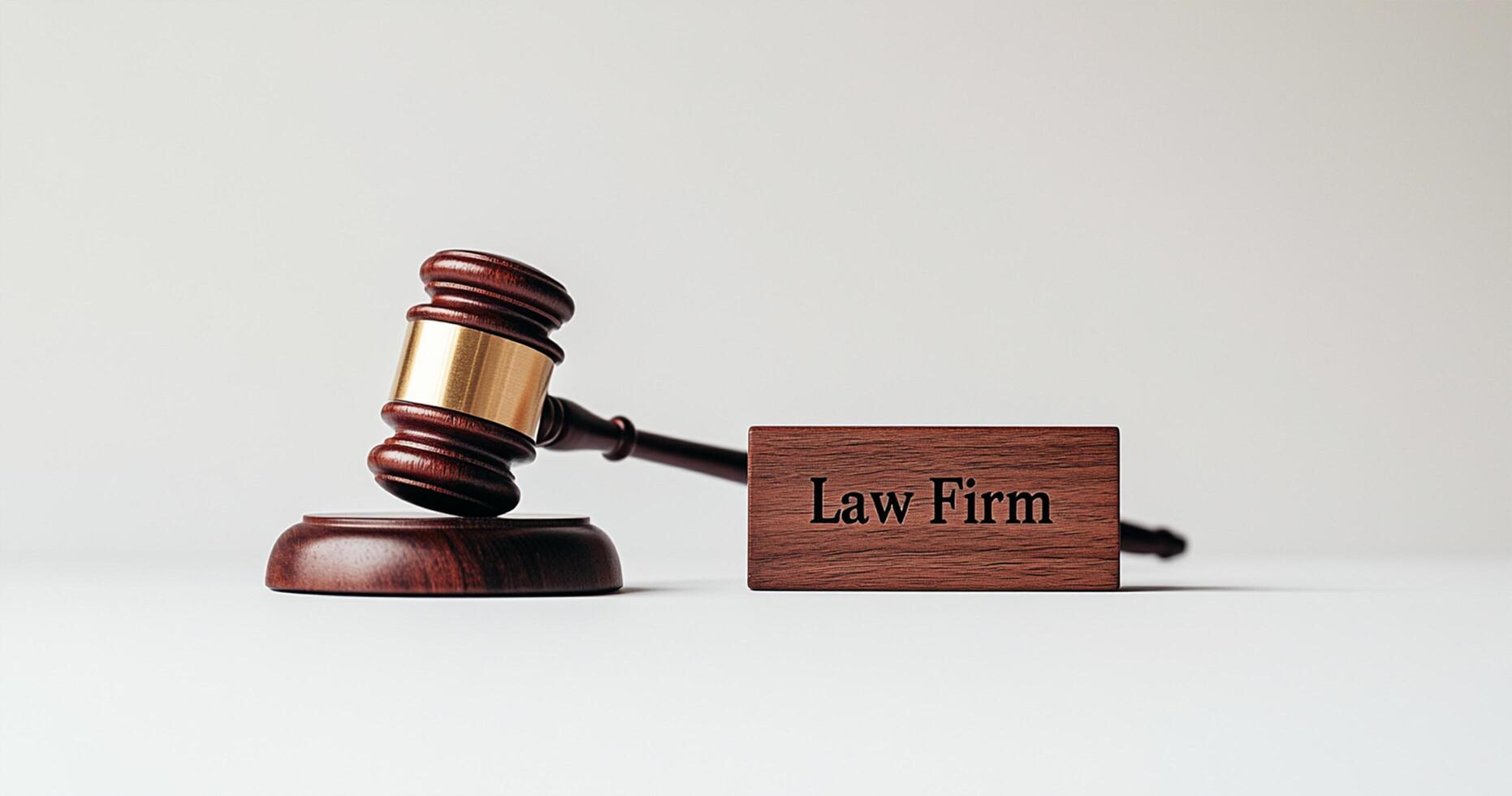 Gavel and Law Firm Nameplate on White Background photo