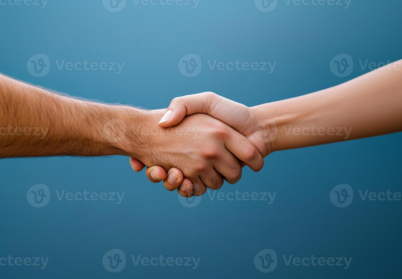 Two People Shaking Hands on a Blue Background 4k Photograph photo