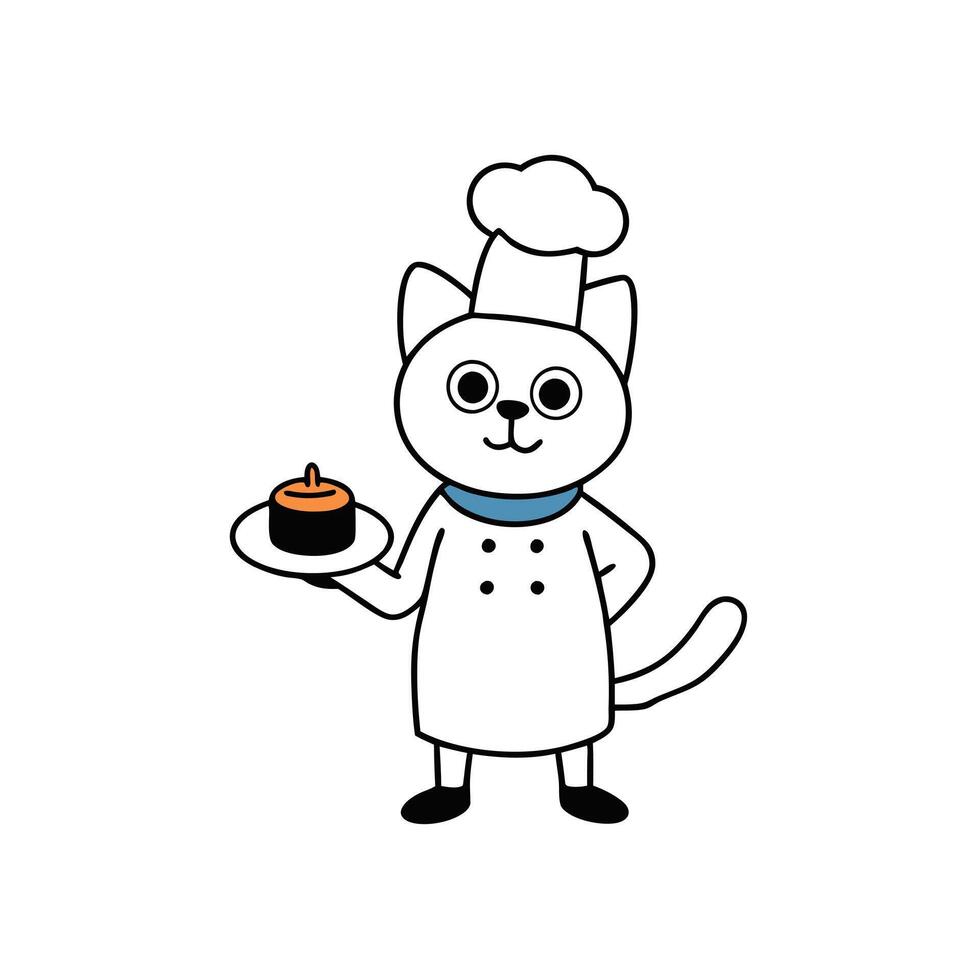 Charming Cat Chef Serving Sushi on Plate with Style on Transparent Background vector