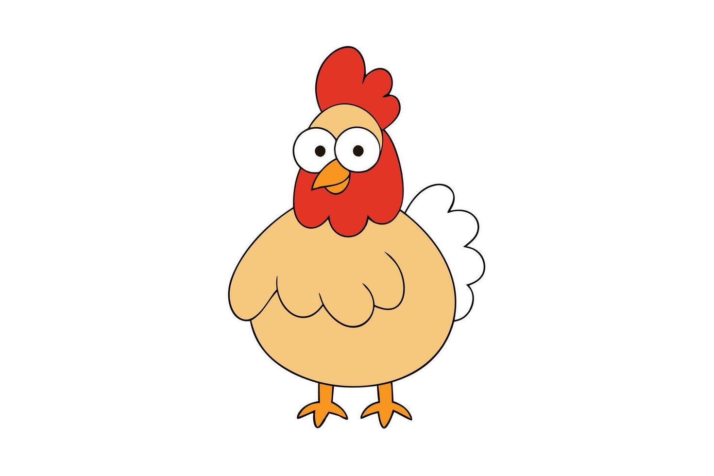 Cartoon Chicken with Big Eyes, Orange Legs, Red Comb on Transparent Background vector