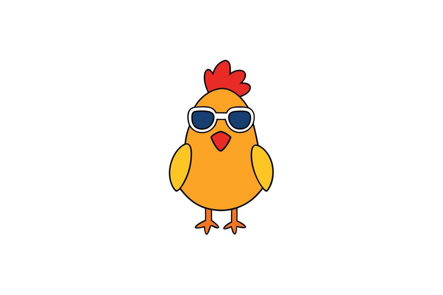 Cartoon Style Orange Chicken with Red Comb Wearing Sunglasses on White vector
