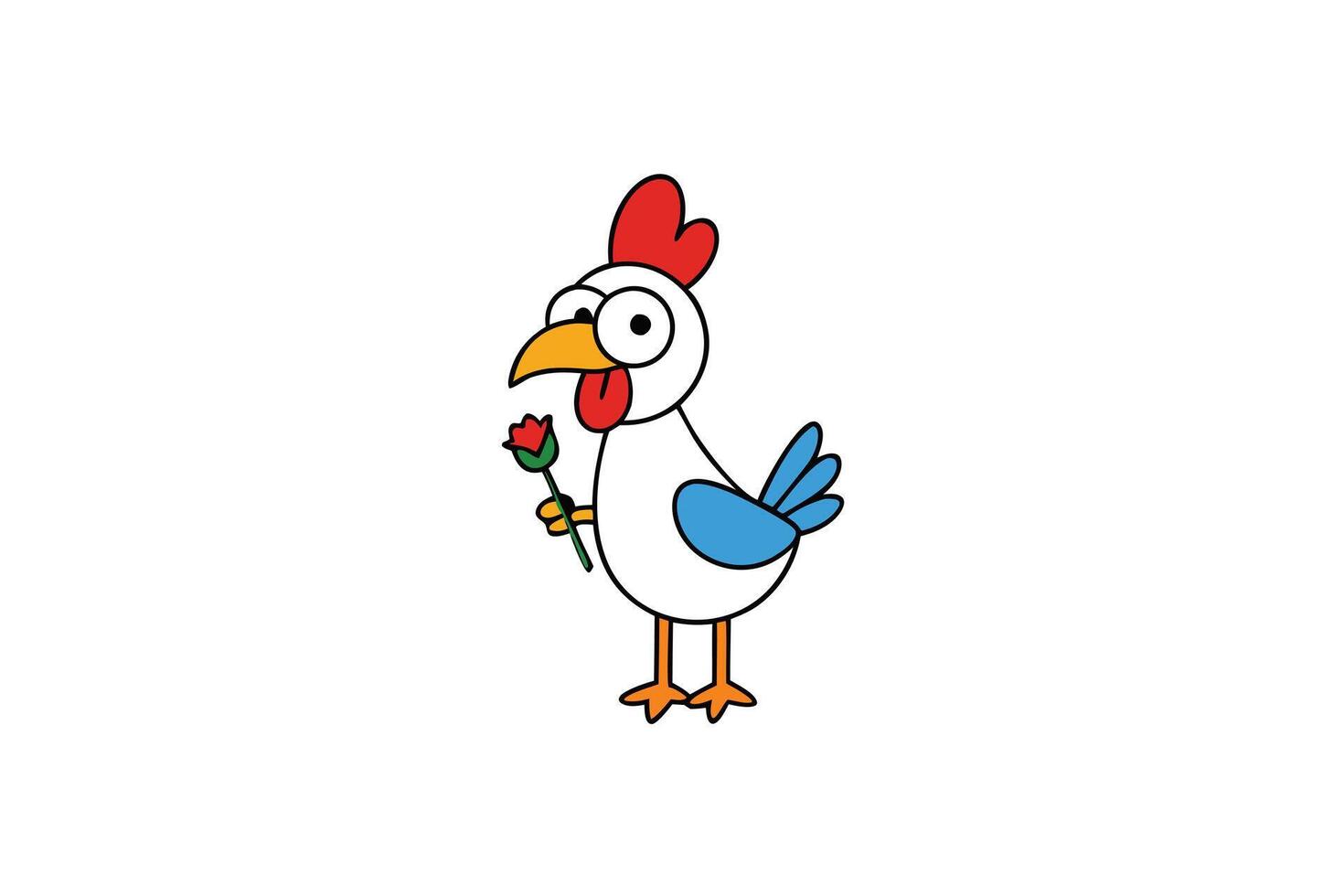 Cartoon Rooster Holding Rose Flower With Transparent Background, Cute Design vector