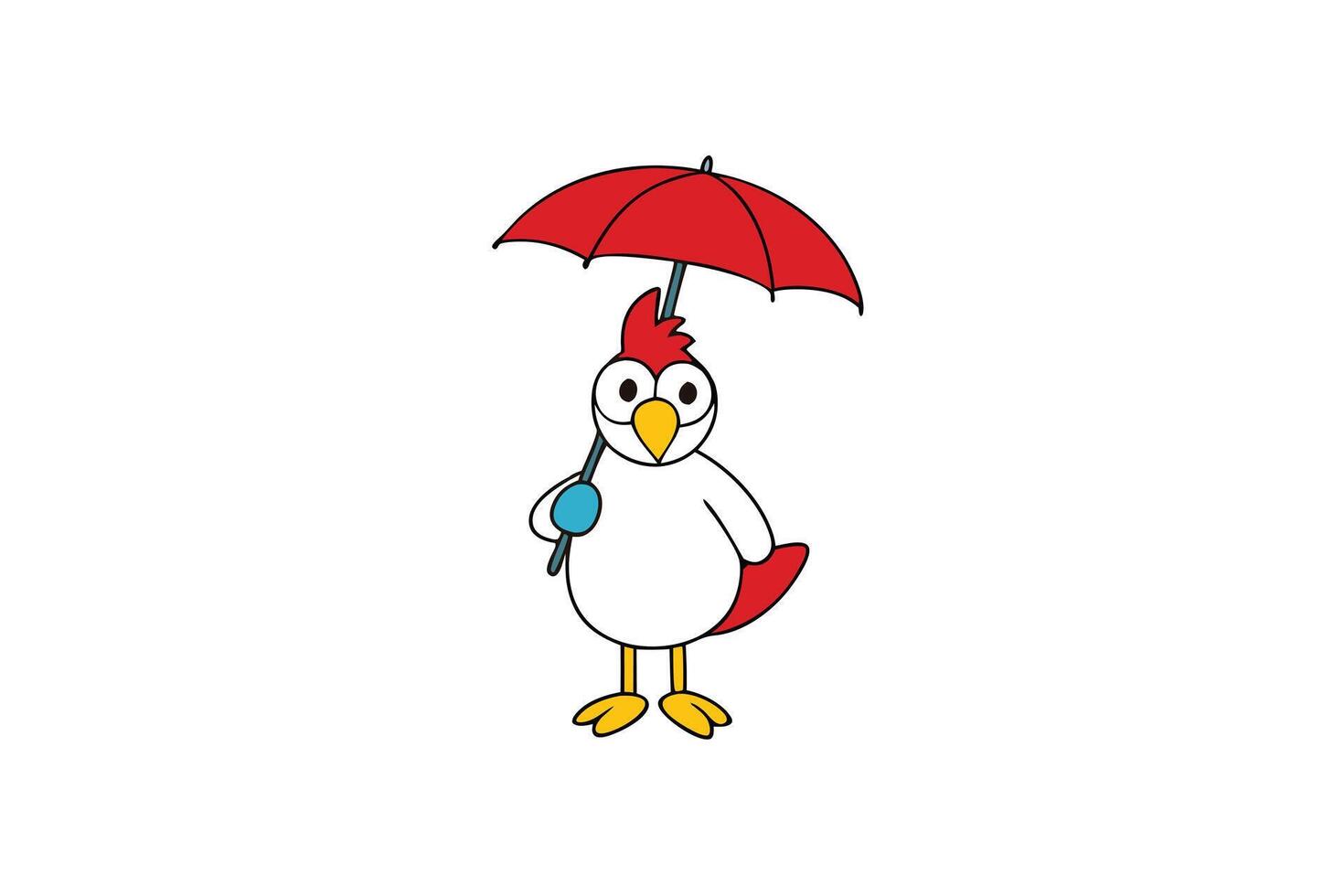 Cartoon Bird Character Holding Red Umbrella with White Background Art vector