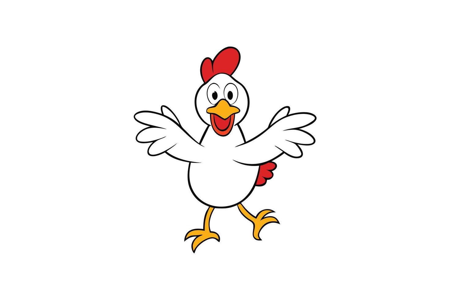 Cheerful Cartoon Chicken with Open Arms on a White Background, Art vector