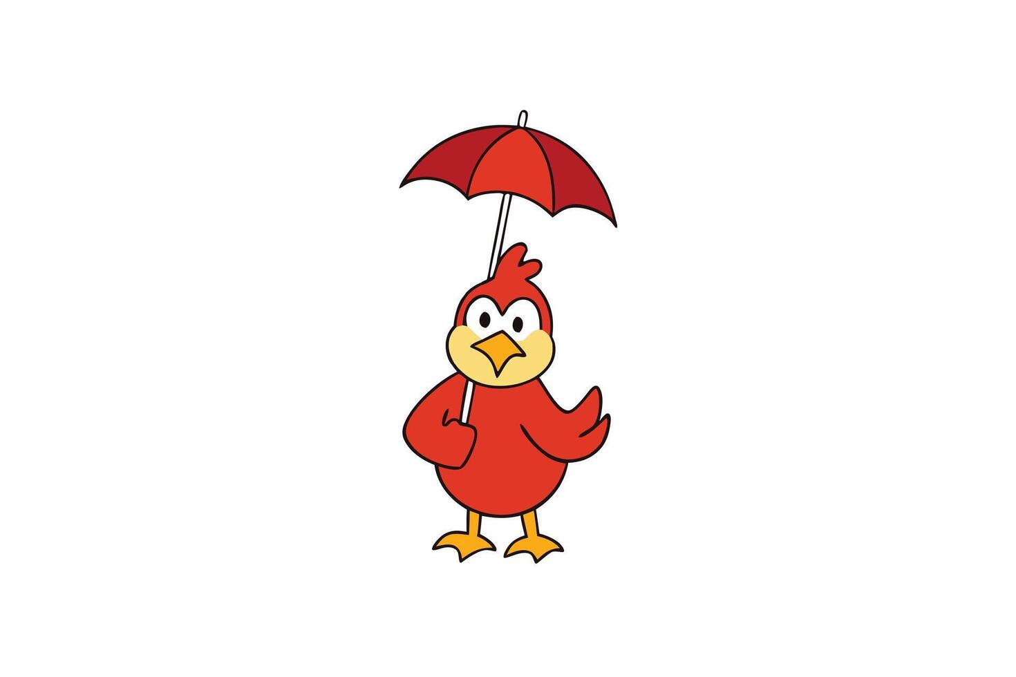 Playful Red Cartoon Bird Holding Umbrella on White Background vector