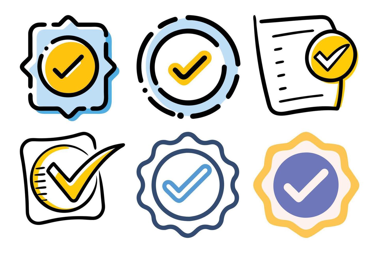 Check Mark Icon Set, Validation Symbols, Tick Sign Illustrations, Transparent Background vector