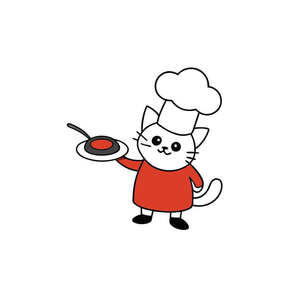 Cartoon Chef Cat Holding Pan with Food on Transparent Background vector