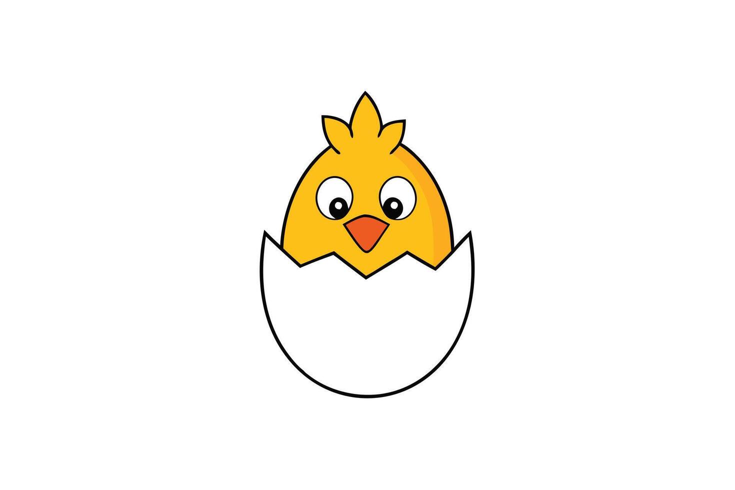 Cartoon Yellow Chick Hatching from White Egg Shell on Transparent Background vector