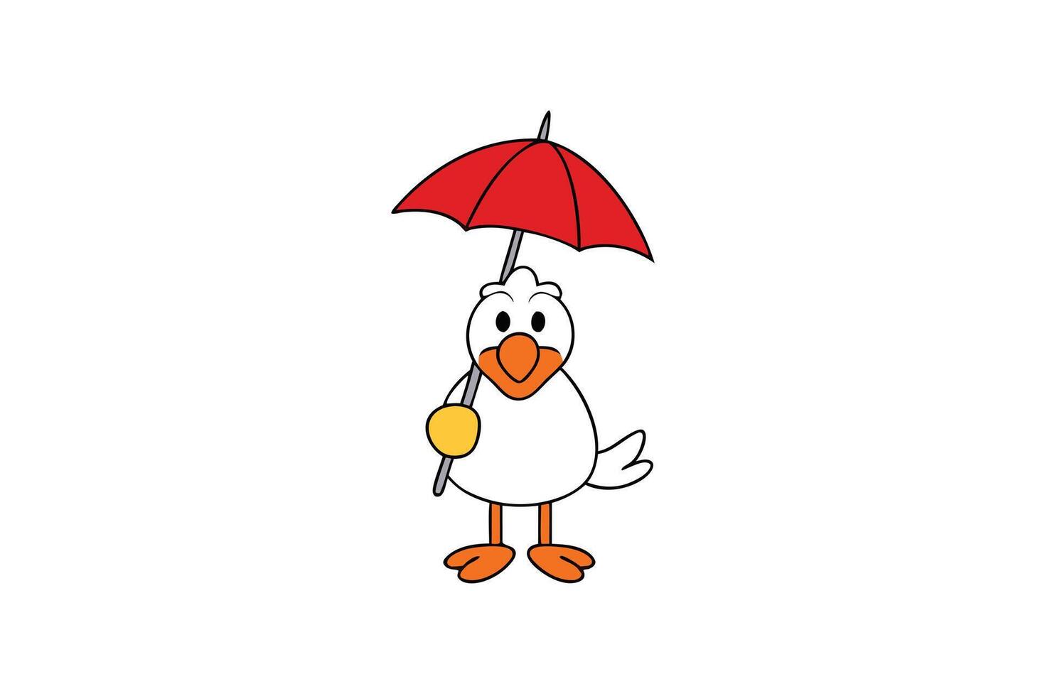 Cheerful Cartoon Bird with Red Umbrella on White Background vector
