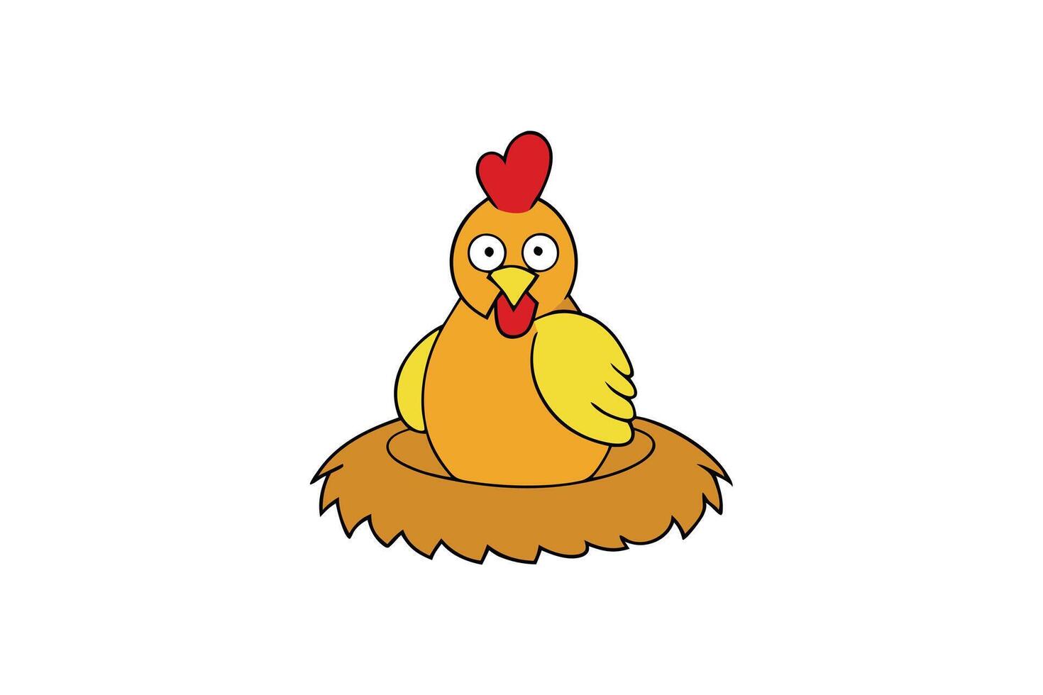 Cartoon Nesting Hen with Red Comb and Yellow Feathers on White Background vector