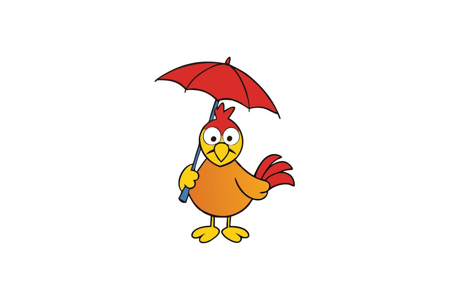 Funny Cartoon Bird Standing Under Red Umbrella on White Background vector