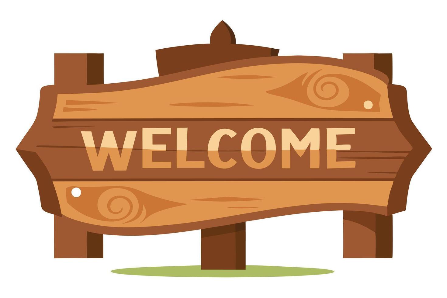 Cartoon Rustic Wooden Welcome Sign with Wood Grain Texture, Light Brown and Dark Brown vector