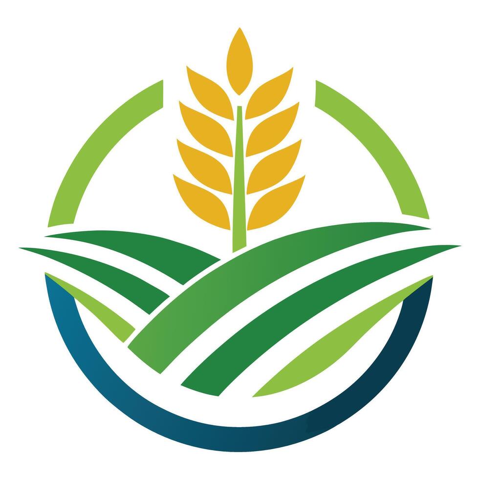 Agriculture Fields with Golden Wheat, Green Pasture, Circular Design on White vector