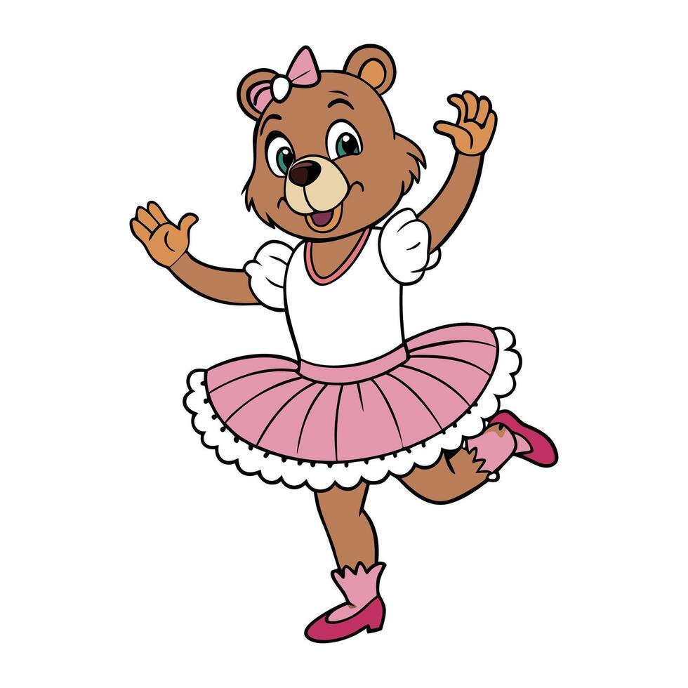 Cartoon Brown Bear Dancing Ballet in Pink Tutu Isolated on White Background vector
