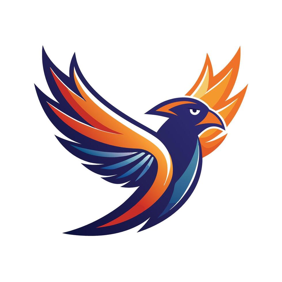 Flying Bird with Flame Wings Design, Modern , Blue, Orange and White Background vector