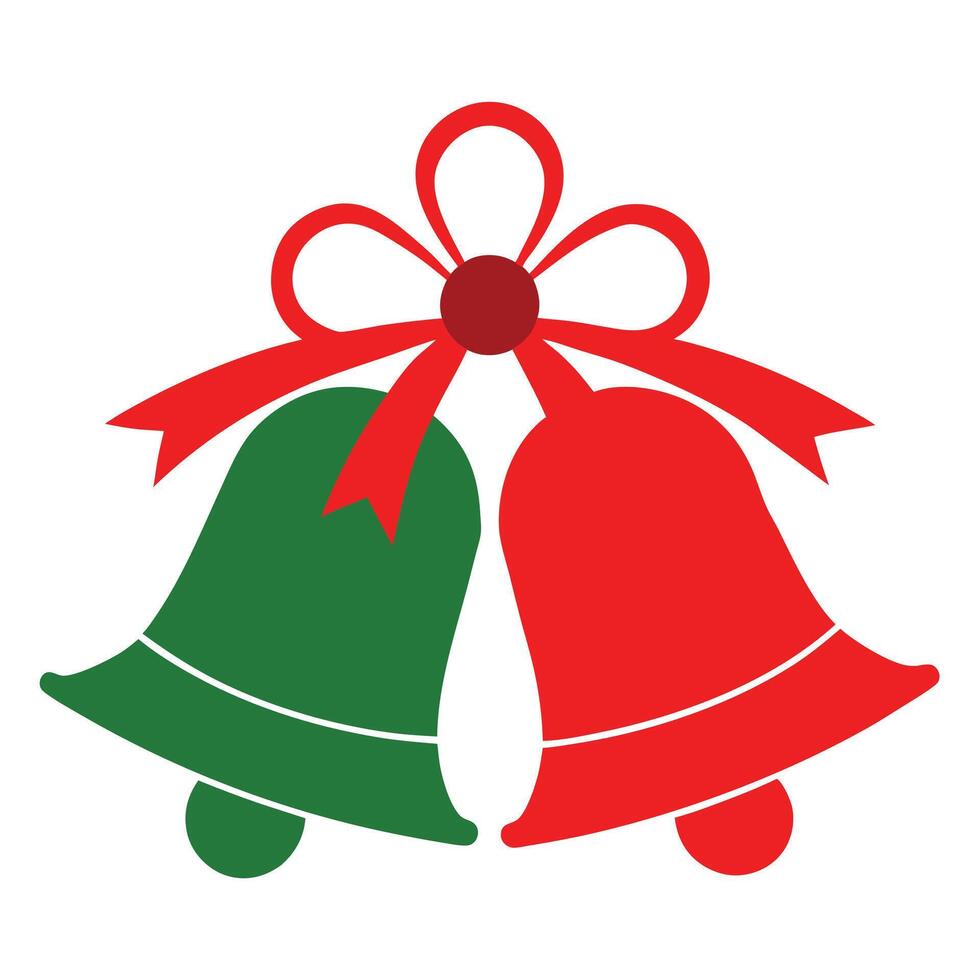 Green and Red Jingle Bells with Ribbon Isolated on White Background, Festive Icon vector
