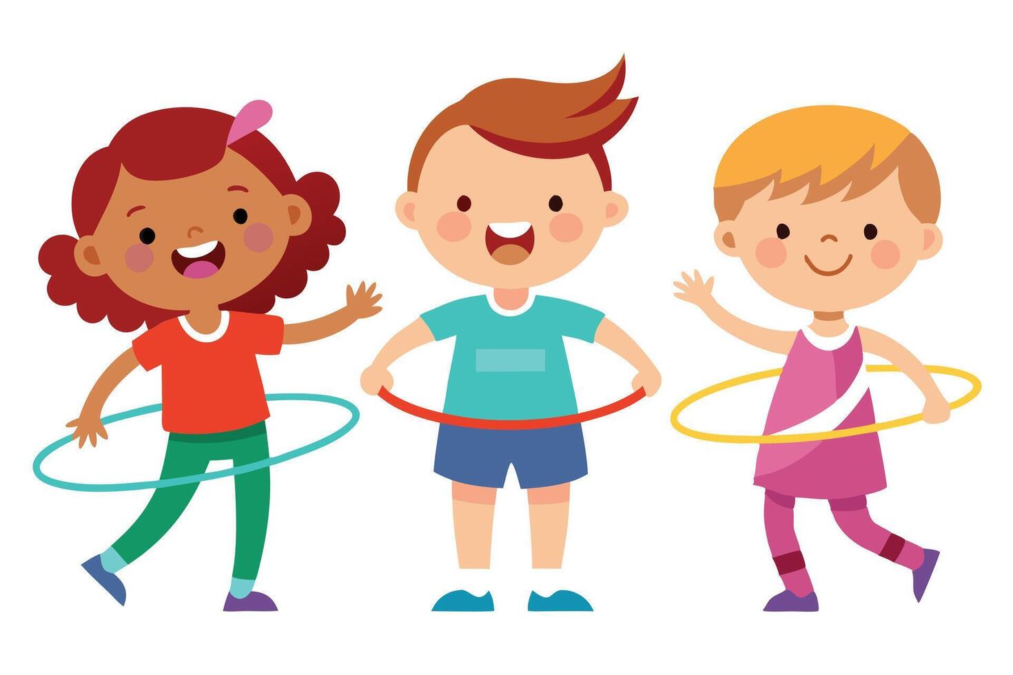Diverse Kids with Hula Hoops Cartoon on White Background vector