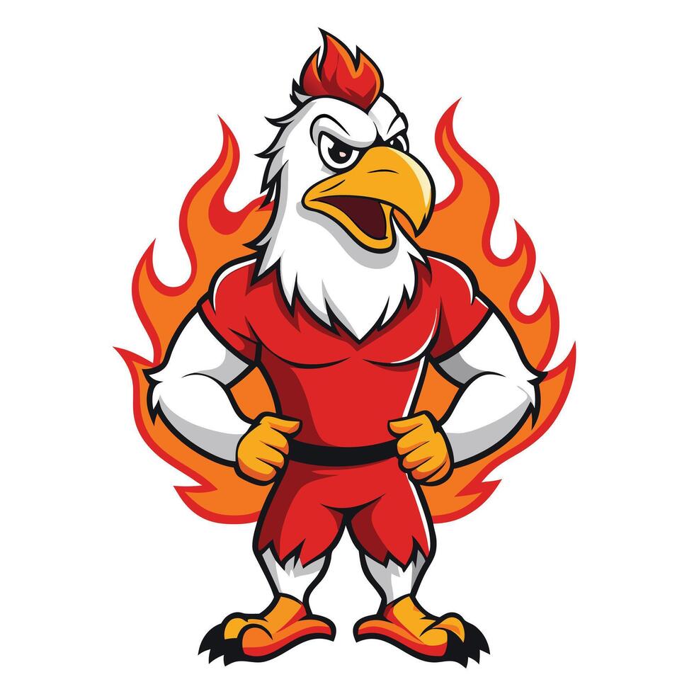 Eagle Mascot Cartoon with Flames in Red Sportswear on White Background vector