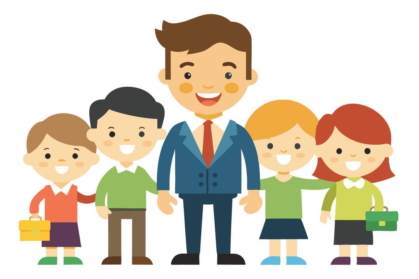 Group of Cartoon Children with Man in Suit on Isolated White Background vector