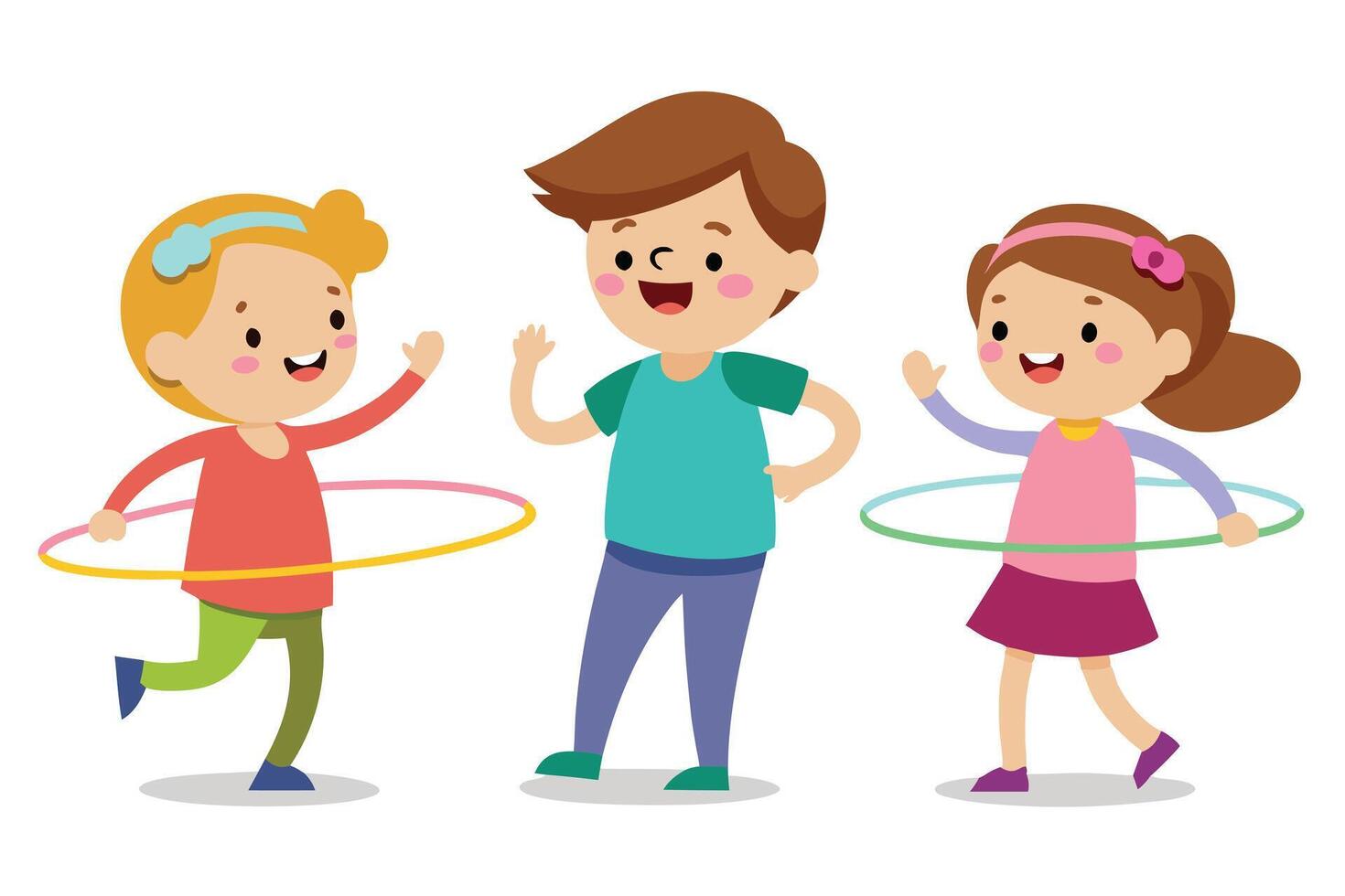 Kids Playing with Hula Hoops Cartoon, Art, Flat Illustration, White Background vector