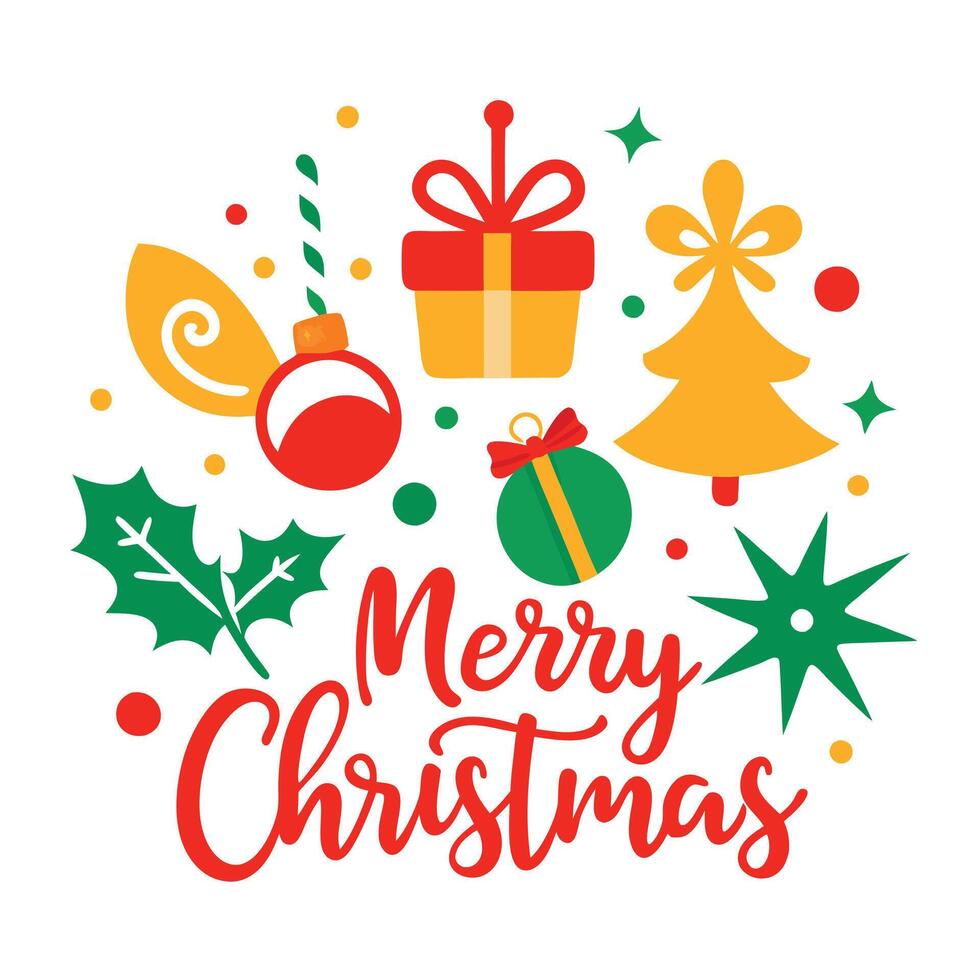 Holiday with Red Merry Christmas Text and Festive Ornament Design vector