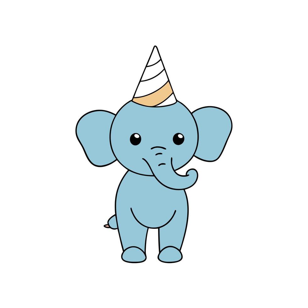 Cute Cartoon Elephant with Party Hat on White Background vector