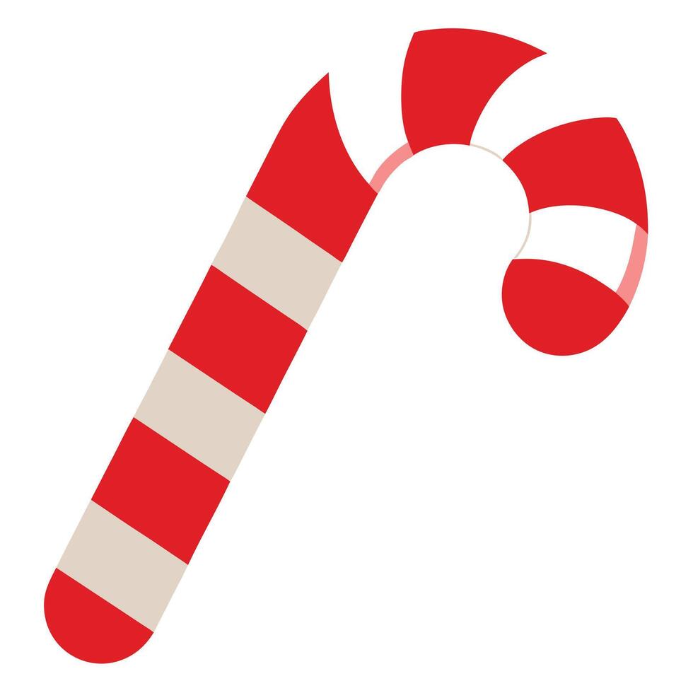 Striped Candy Cane with Red and Beige Stripes on White vector
