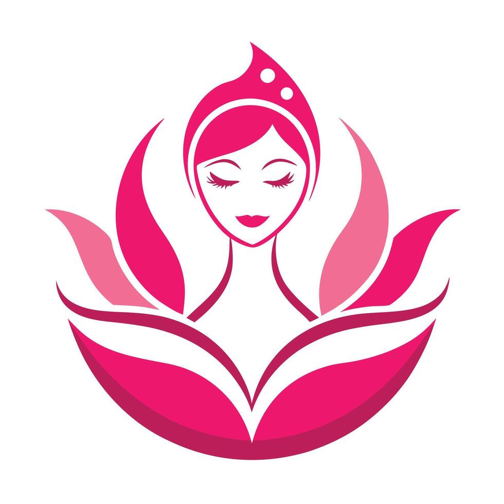 Abstract Pink Woman with Closed Eyes Surrounded by Petals on White Background vector