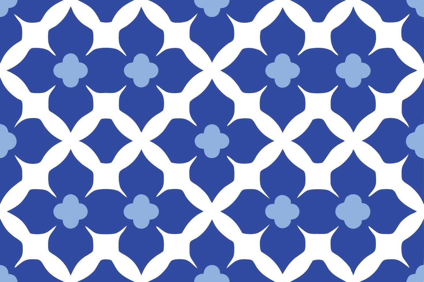 Seamless pattern with blue flowers, and white abstract shapes in a tile design vector
