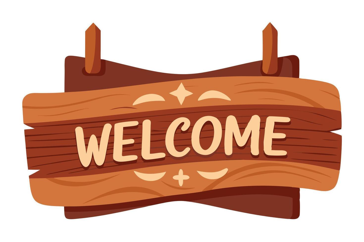 Rustic Wooden Welcome Sign with Star and Curve Details on White Background vector
