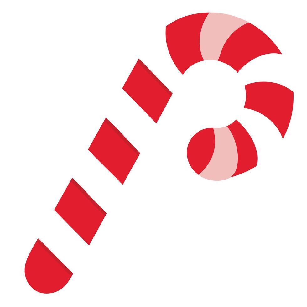 Isolated Candy Cane Flat Design on White Backdrop Red and Pink Striped Sweet vector