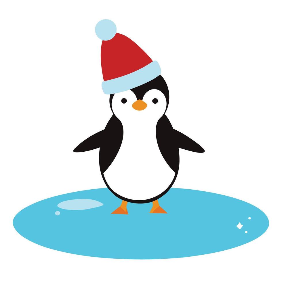 Cute Penguin with Red Hat on Ice Berg on White Background vector
