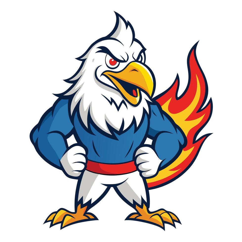 Powerful Eagle Mascot Cartoon Character with Fierce Red Eyes on White Background vector