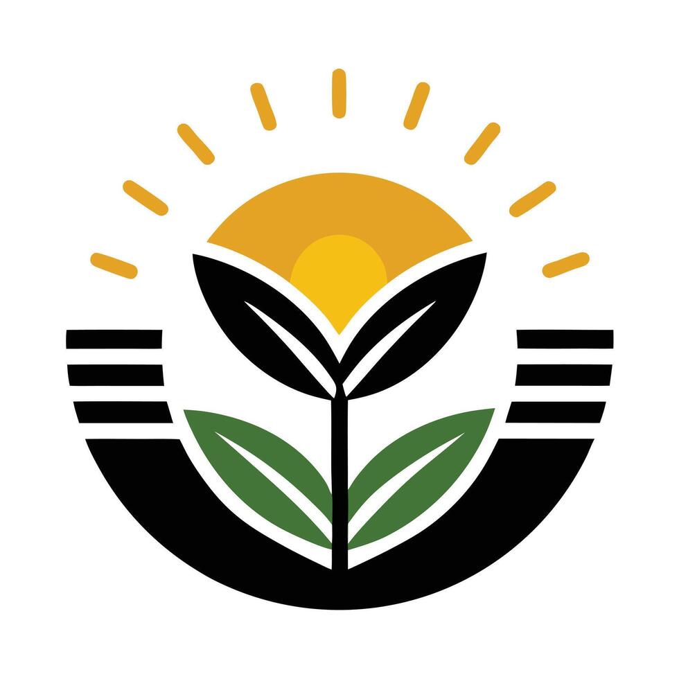 Abstract Flower Design with Sun Graphic, Agriculture on White Background vector