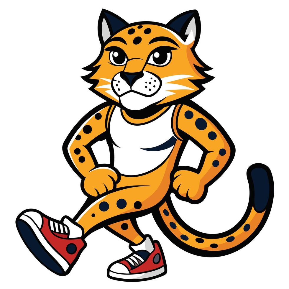 Cartoon Panther Mascot in Tank Top with Stylish Sneakers on White Background vector