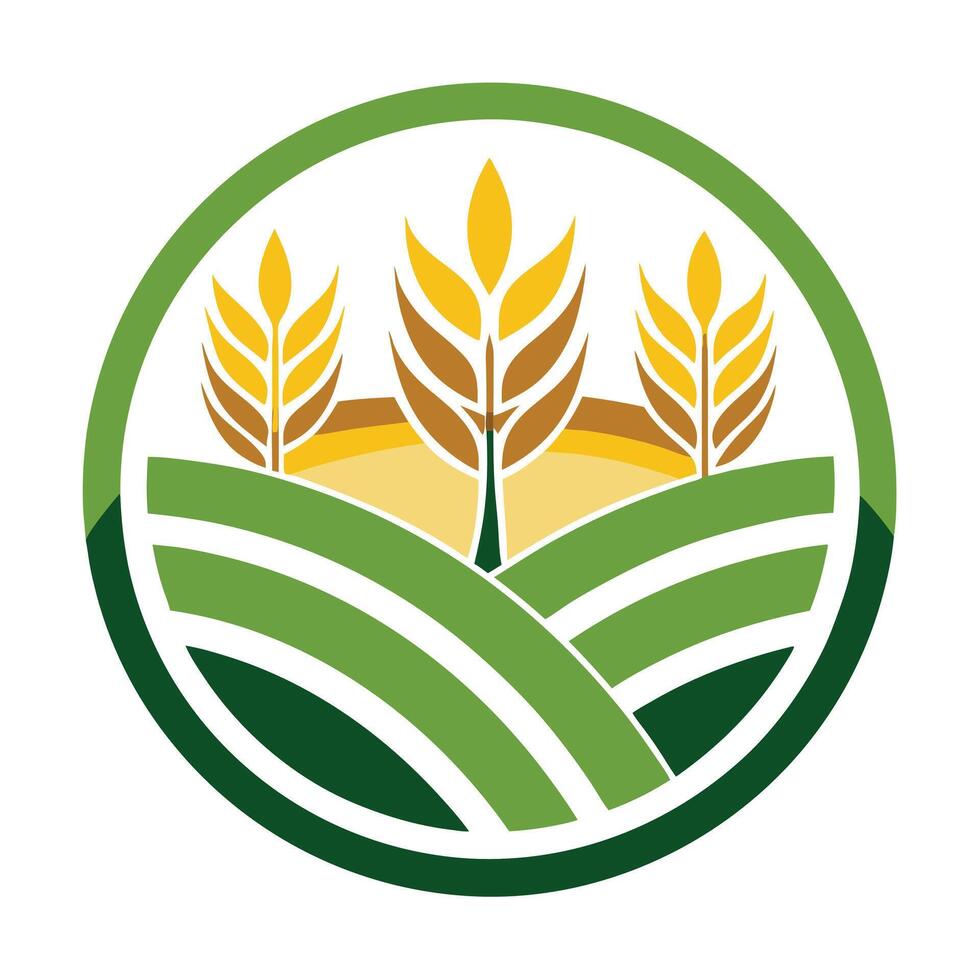 Abstract Field with Golden Wheat in a Green Circle on a Transparent Background vector