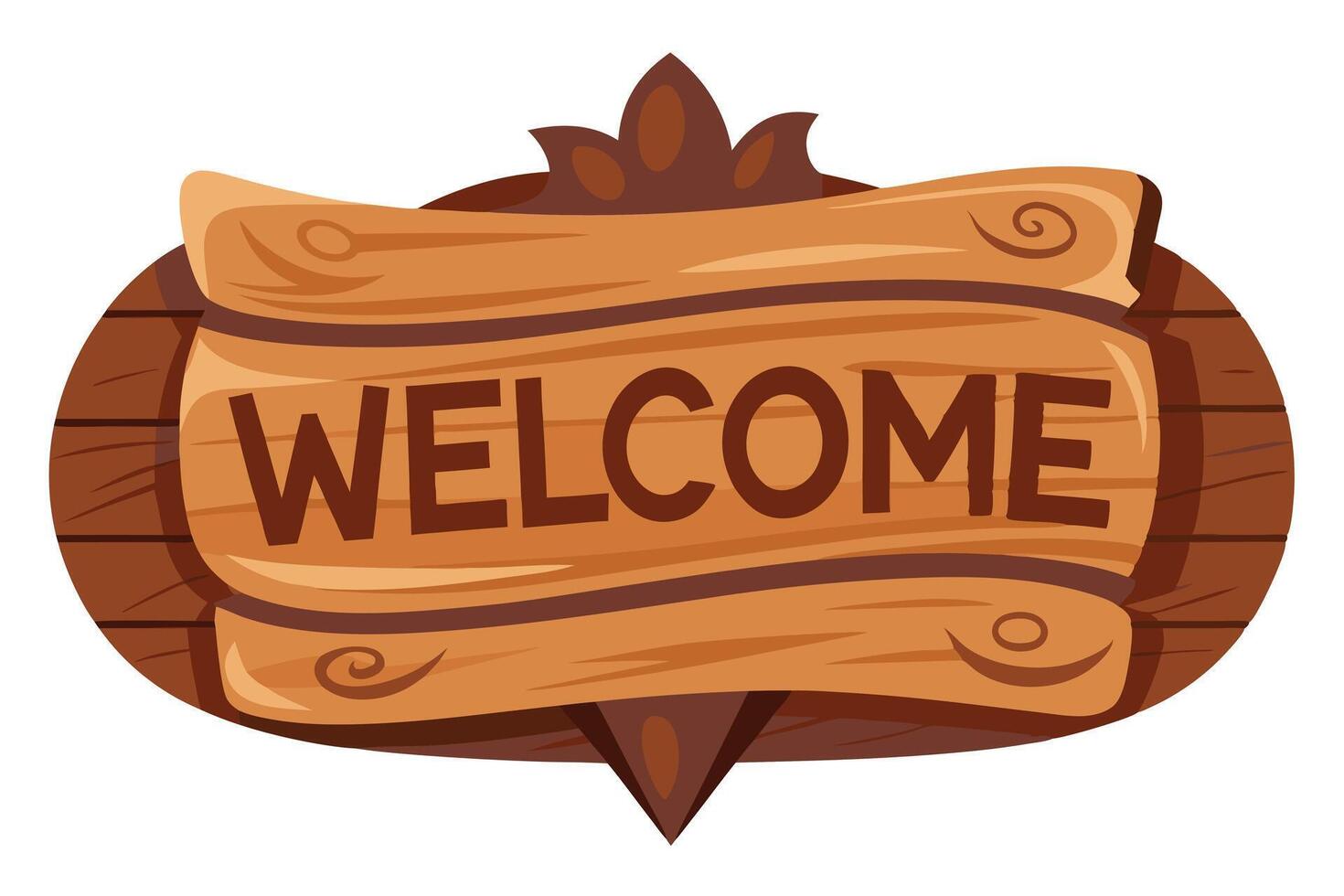 Rustic Style Welcome Signage, Wooden Texture with Decorative Elements on Transparent Background vector