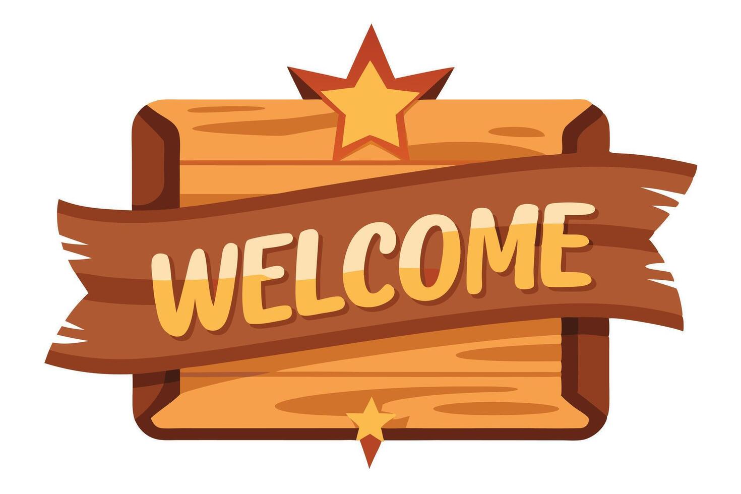 Cartoon Style Wooden Welcome Sign with Star Accents on Transparent Background vector
