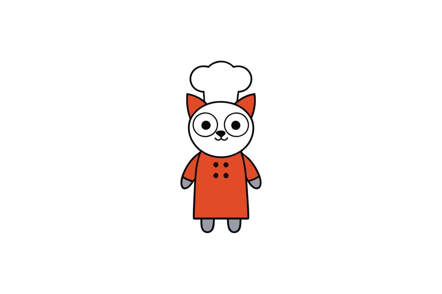 Cute Chef Cartoon Cat Character with Chef Hat and Orange Outfit on White Background vector