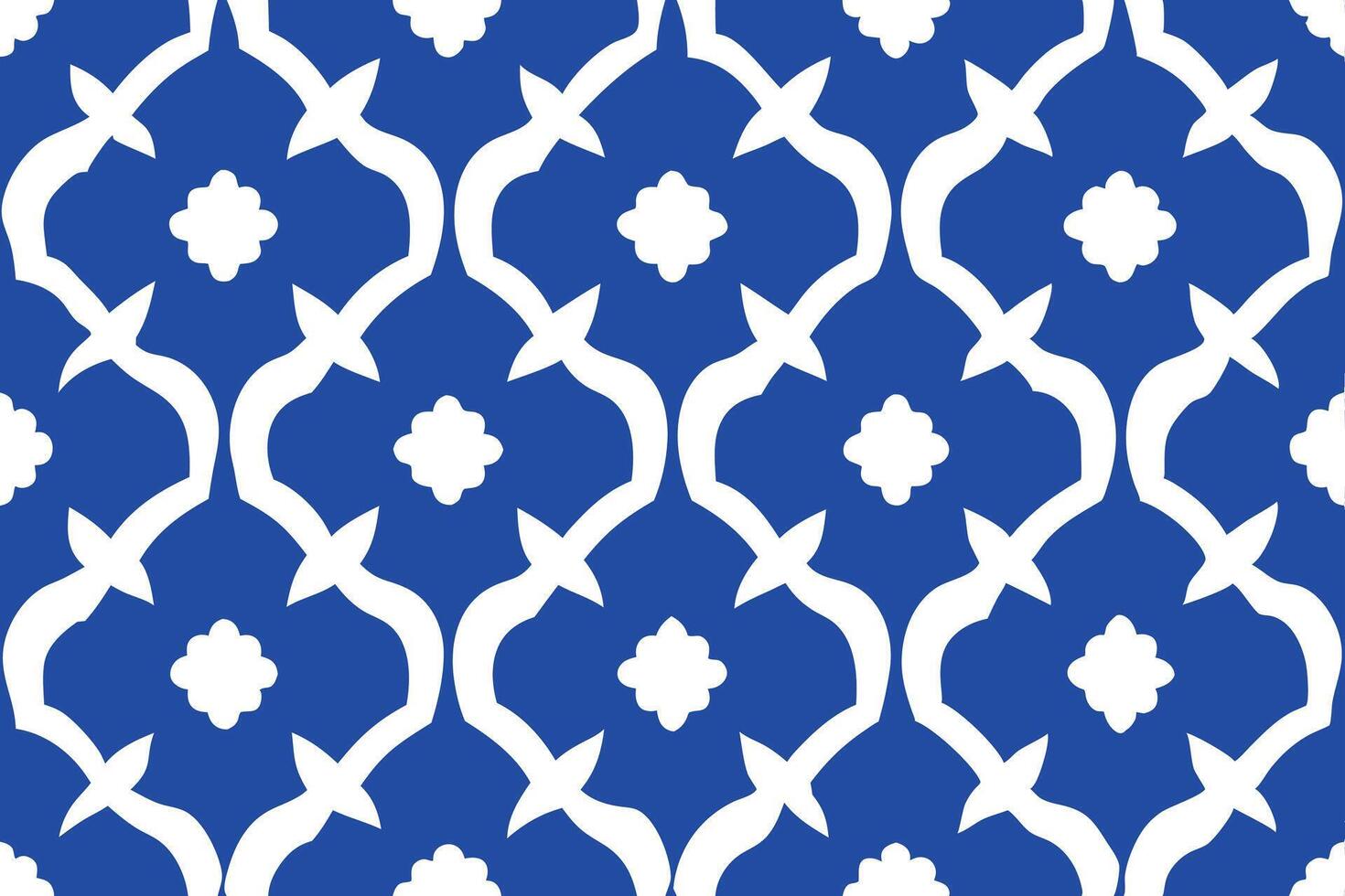 Seamless Pattern with White Floral and Curved Shapes on Saturated Blue Backdrop vector
