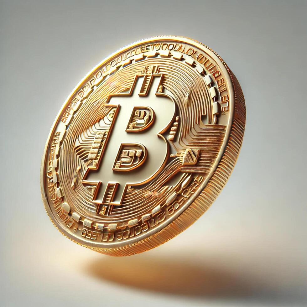 3D Render of a Bitcoin Coin - Crypto Currency on White Backdrop photo