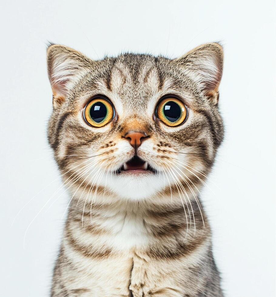 Excited Cat Looking Up with Open Mouth, High-Resolution Stock Photo