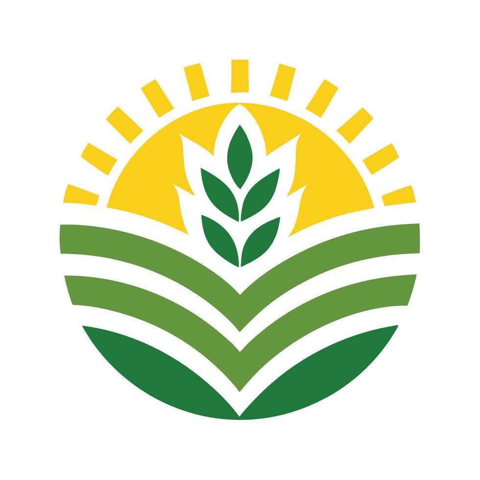 Circular Field with Wheat, Green Rows, Sun, and White Background vector