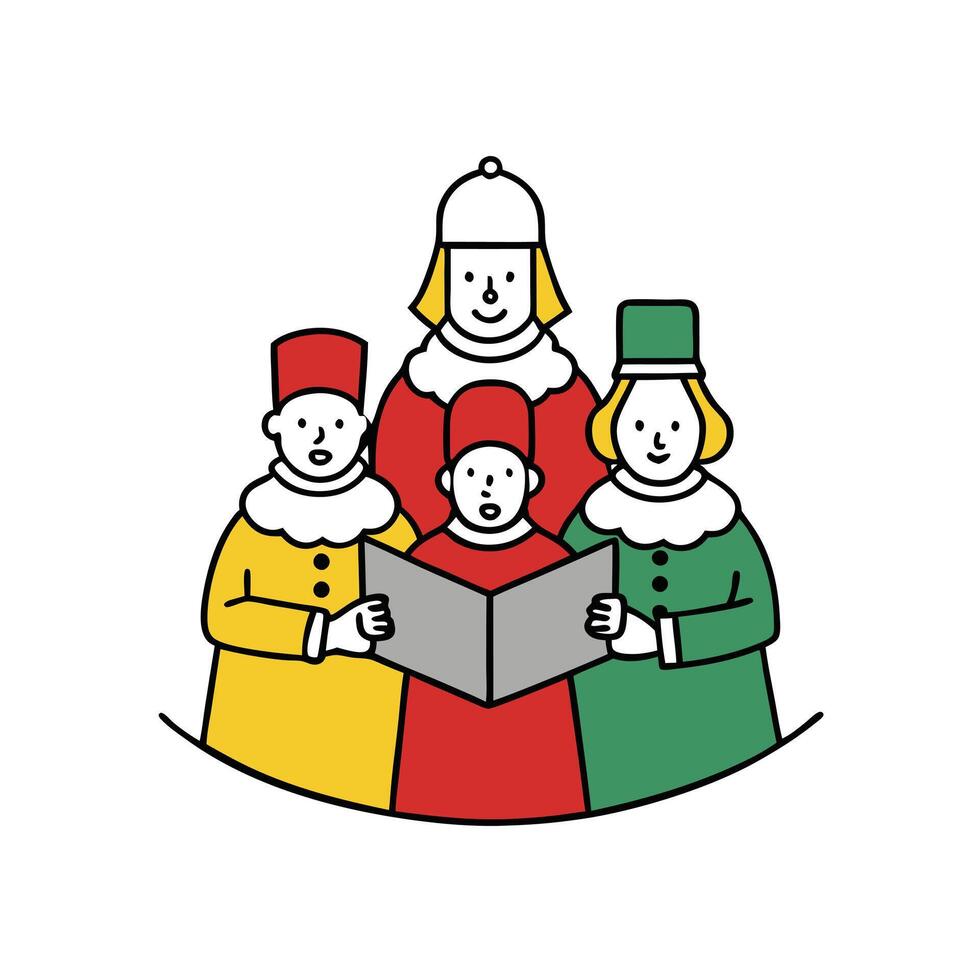 Cartoon Choir Group Singing from Book In Colorful Costumes Isolated on White vector