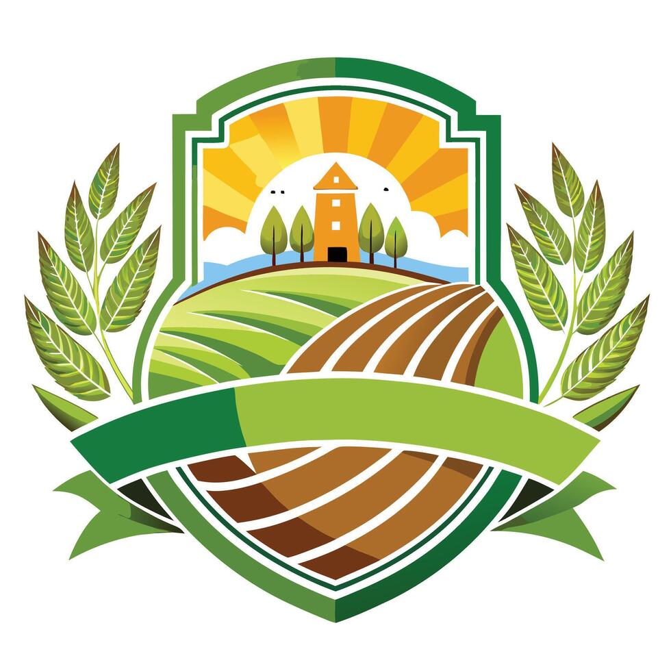 Agriculture Field with Green Leaves and Decorative on Isolated Background vector
