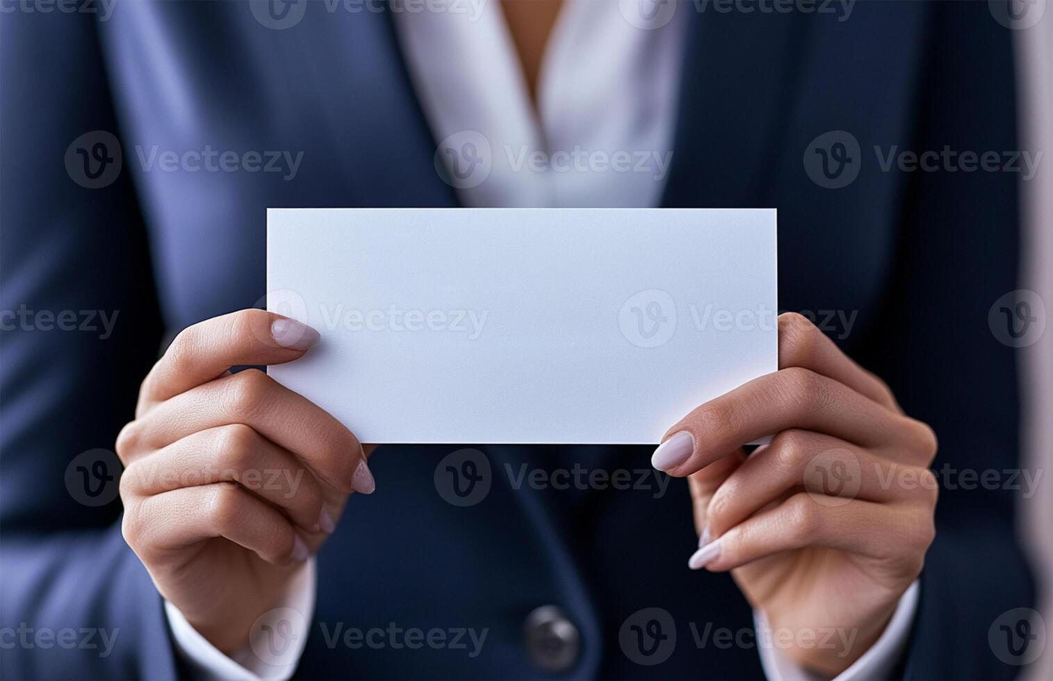 Business Professional Holding Blank Card in Modern Office photo